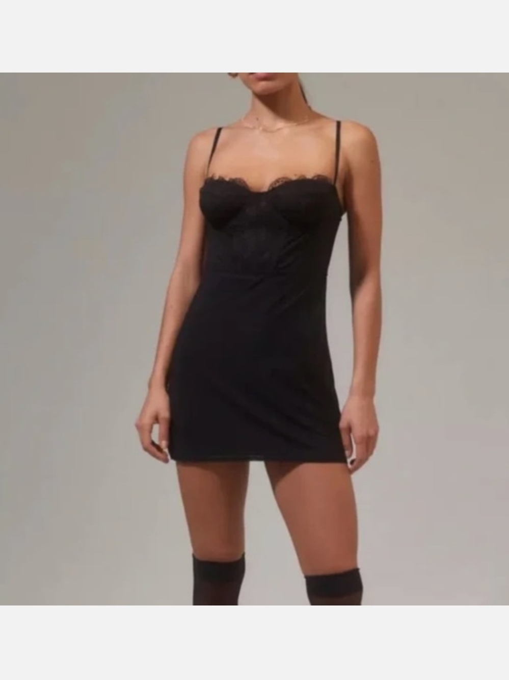 Urban Outfitters Black Lace-Trim Slip Dress